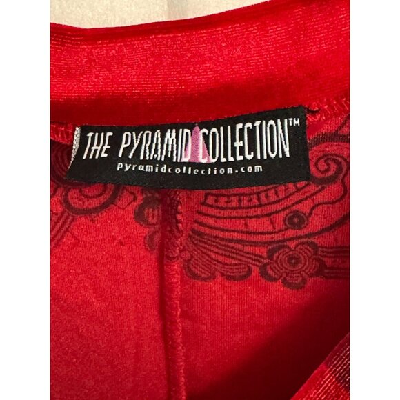 Red Velvet Long-Sleeve Tunic Top With Black Baroque Print V-Neck - Picture 7 of 9